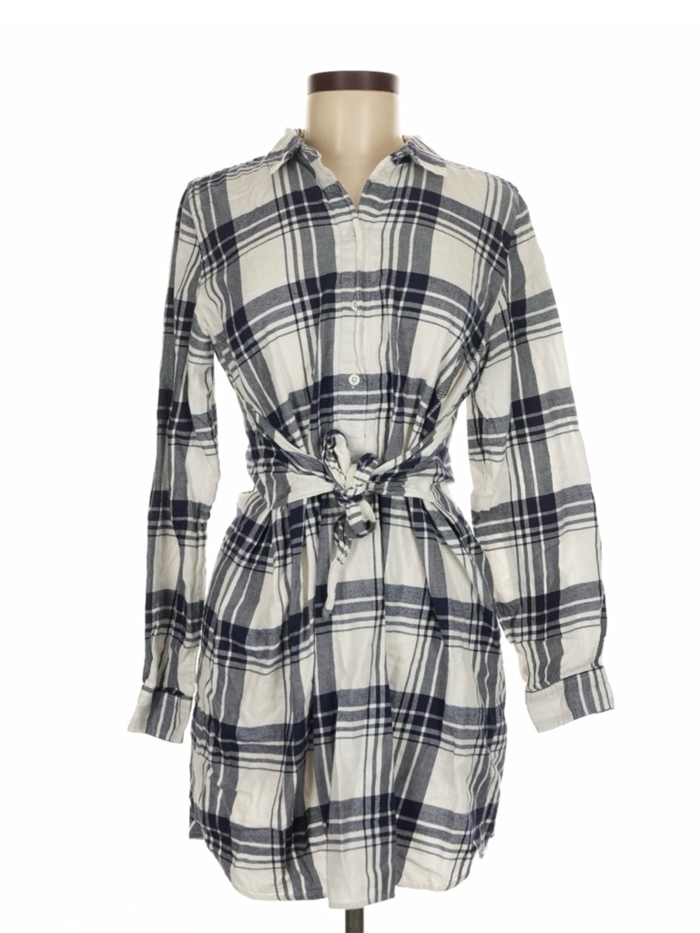 J. Crew Mercantile. Plaid Button-Front Shirt Dress in White and Navy